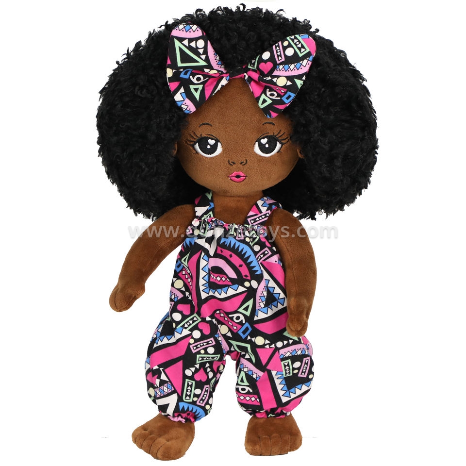 19inch African Girl Cloth Rag Doll Dress Up Cute Fashion Stuffed Soft Plush Baby