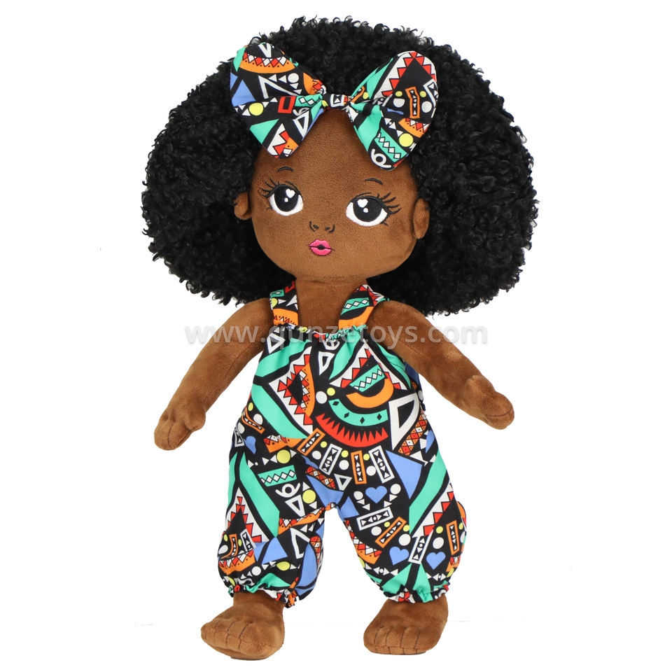 Amazon Hot Sale 17inch Fashion African Baby Stuffed Soft Black Girl Doll for Gif