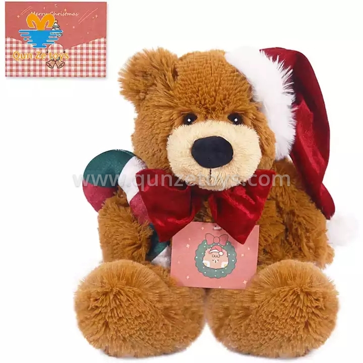 Hot Selling Christmas Teddy Bear Brown Plush Stuffed Animal Bear with Santa Hat 