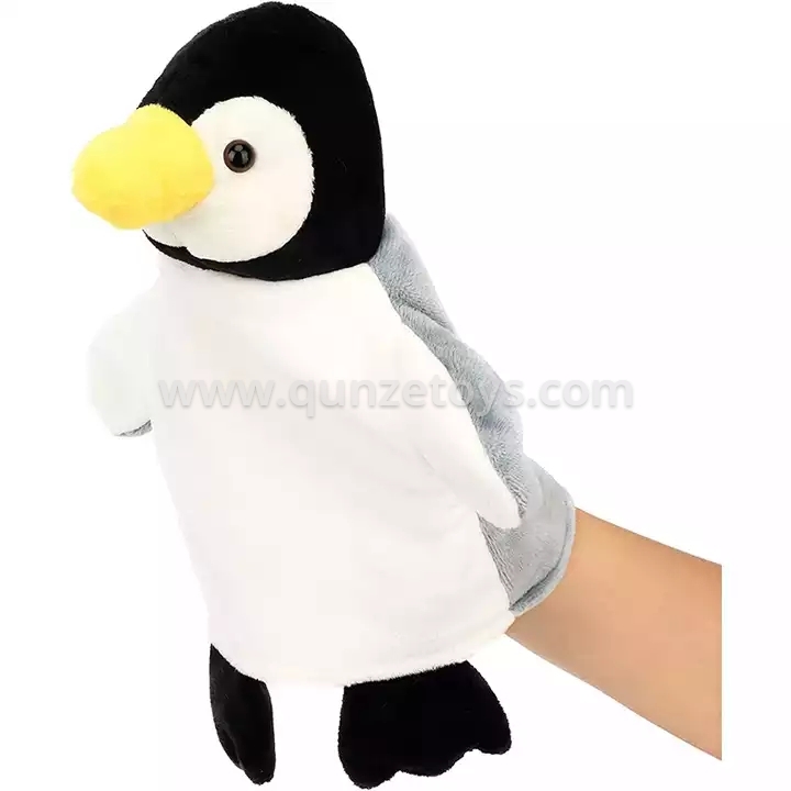 Penguin Hand Puppet with Movable Arms Plush Stuffed Animal Toy for Role Play Int