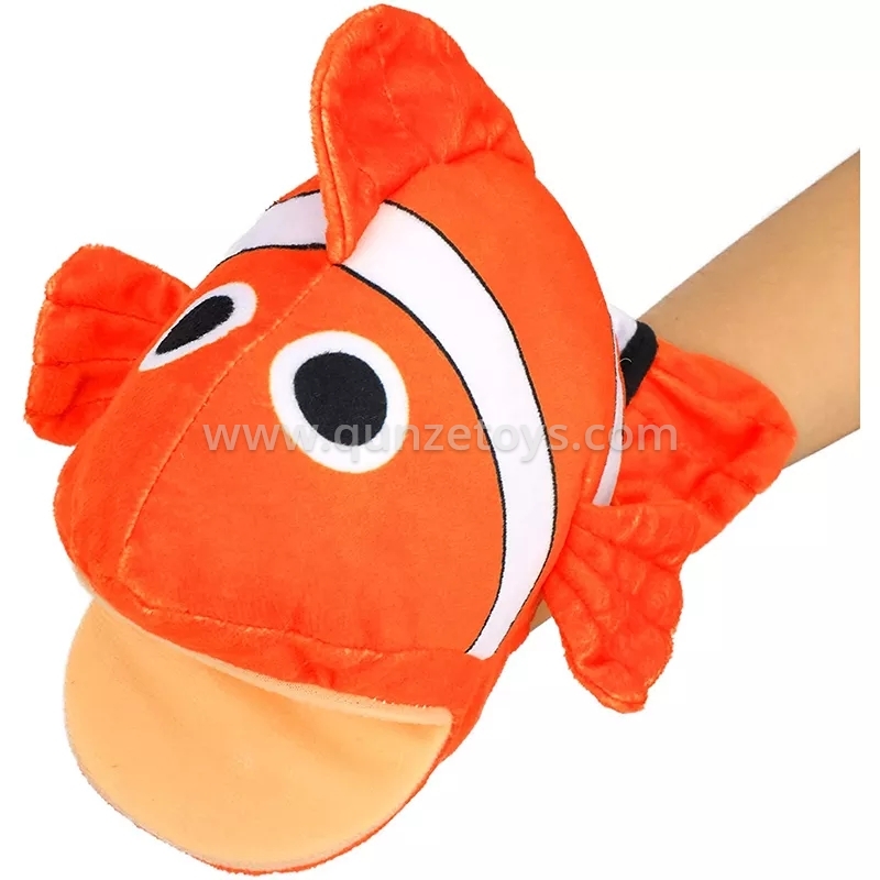 Plush Clown Fish Hand Puppet Ocean Animal Stuffed Puppet with Movable Mouth for 