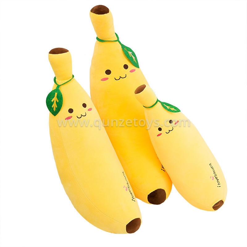 Cute Yellow Kawaii Banana Fruit Doll Pillow Soft Stuffed Long Banana Plush Toy