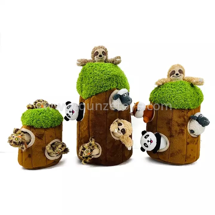 Amazon Hot Selling Hide and Seek Dog Toy Tree Hole Squirrels Owl Pet Toys Plush 