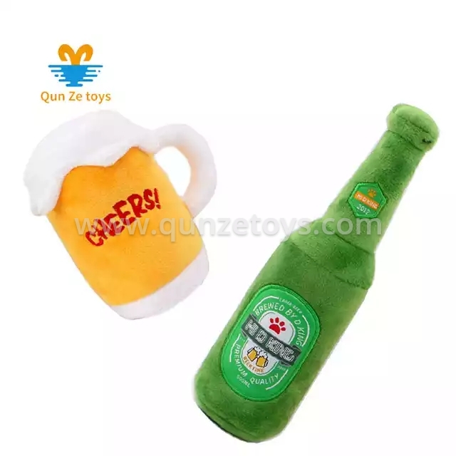 Plush Wine bowl Pet Dog Toys Interactive Toy Beer Bottle Pet Chewing Squeaky Cat