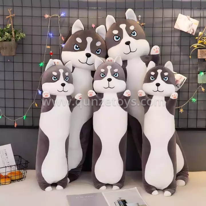 Large plush pillow husky long plush pillow cute husky toys for sale