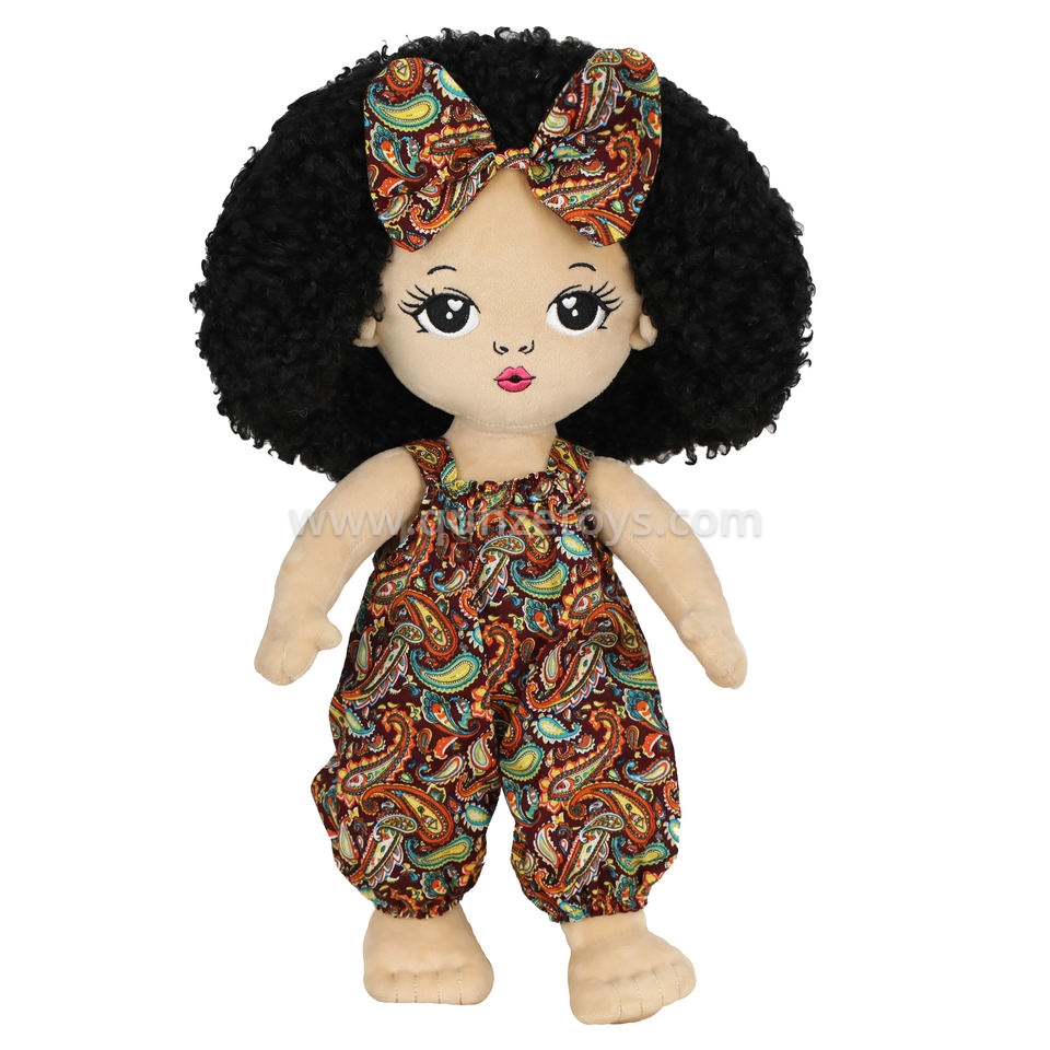 17inch Fashion African Baby Soft Custom Plush Doll Stuffed Soft Black Girl Toy f