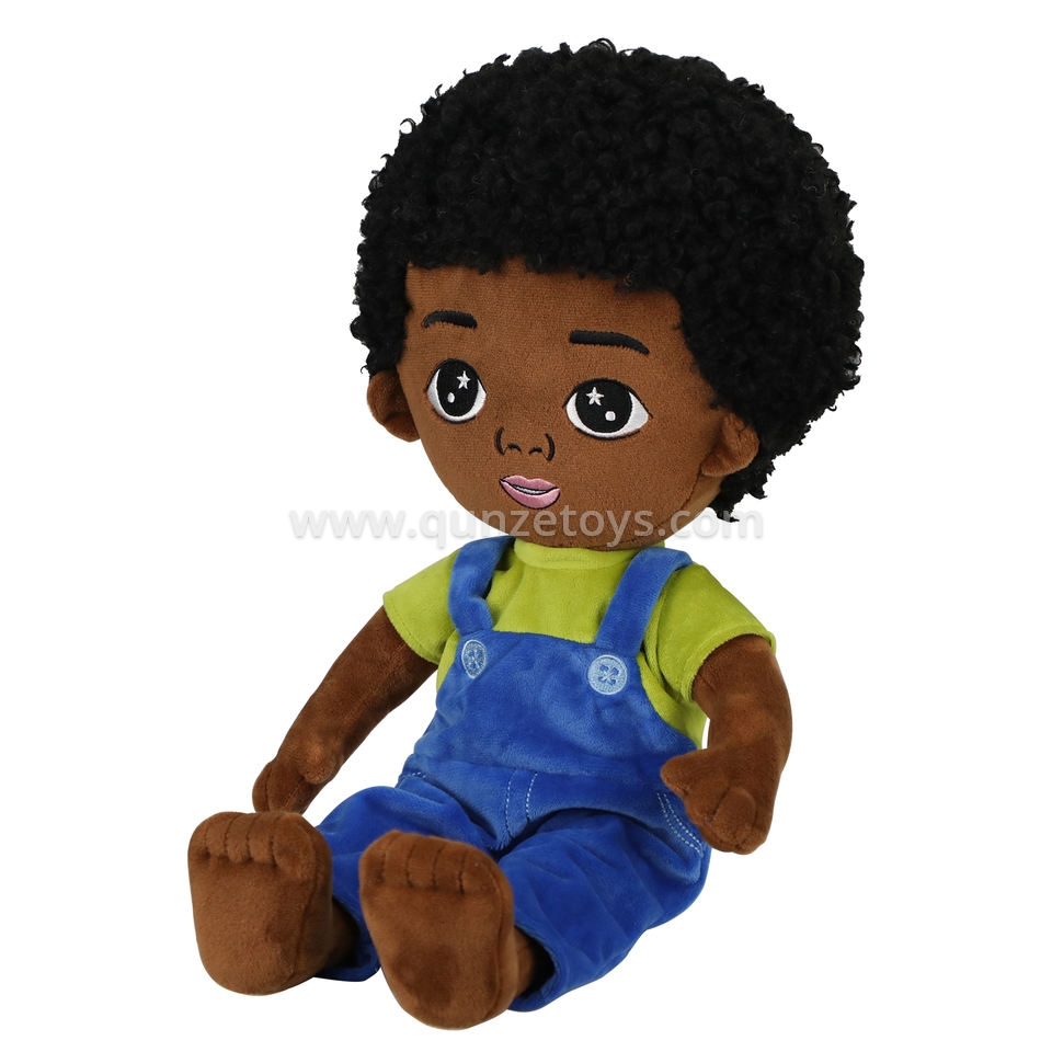 African Boy Fashion Stuffed Soft Plush Baby Dark Brown Plush Boy Doll with Pant