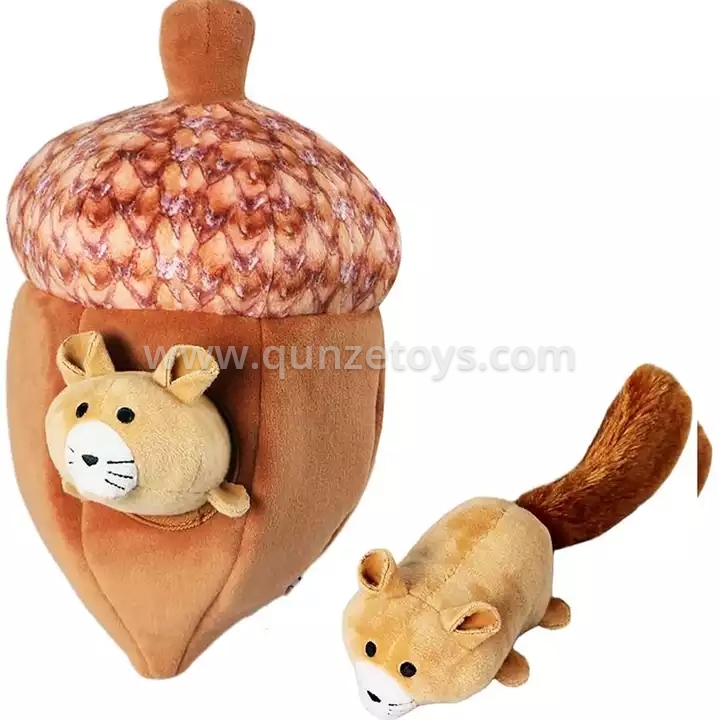 Squirrel multi-hole Squeaky Plush Dog Toy washable dog seek and hide plush toys 