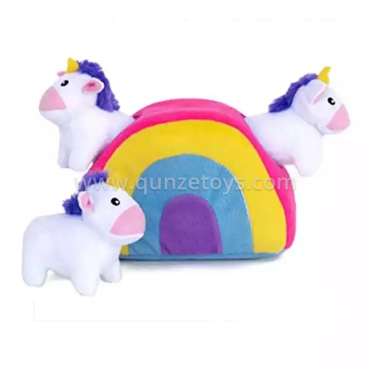 Dog Seek and Find Toy Unicorns in Rainbow Zippy Burrow Interactive Squeaky plush