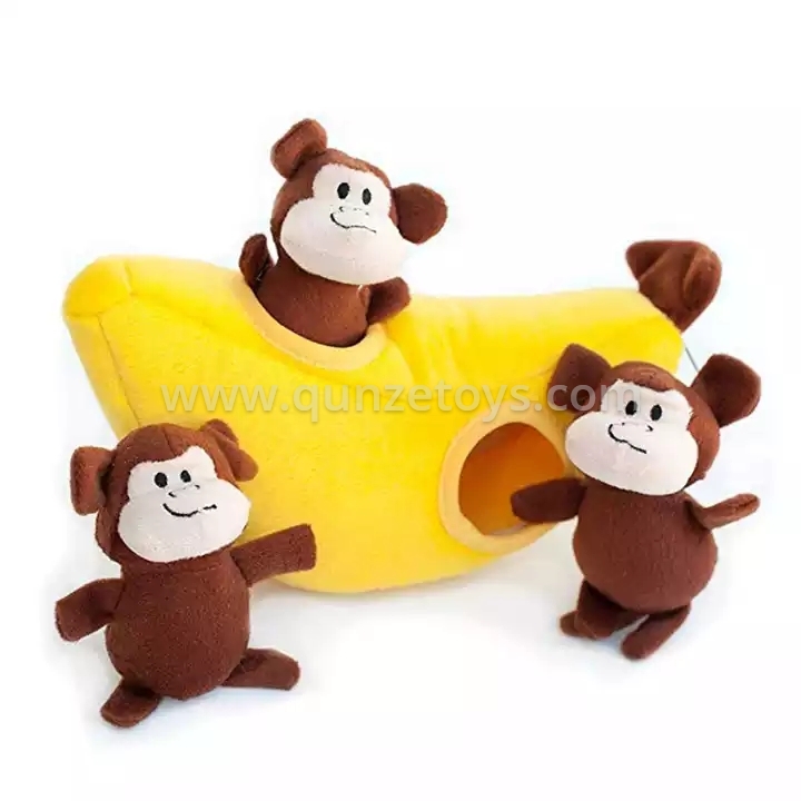 2022 New Toys Monkey Toy Chew Squeak Banana House Set Custom Interactive Pet Che