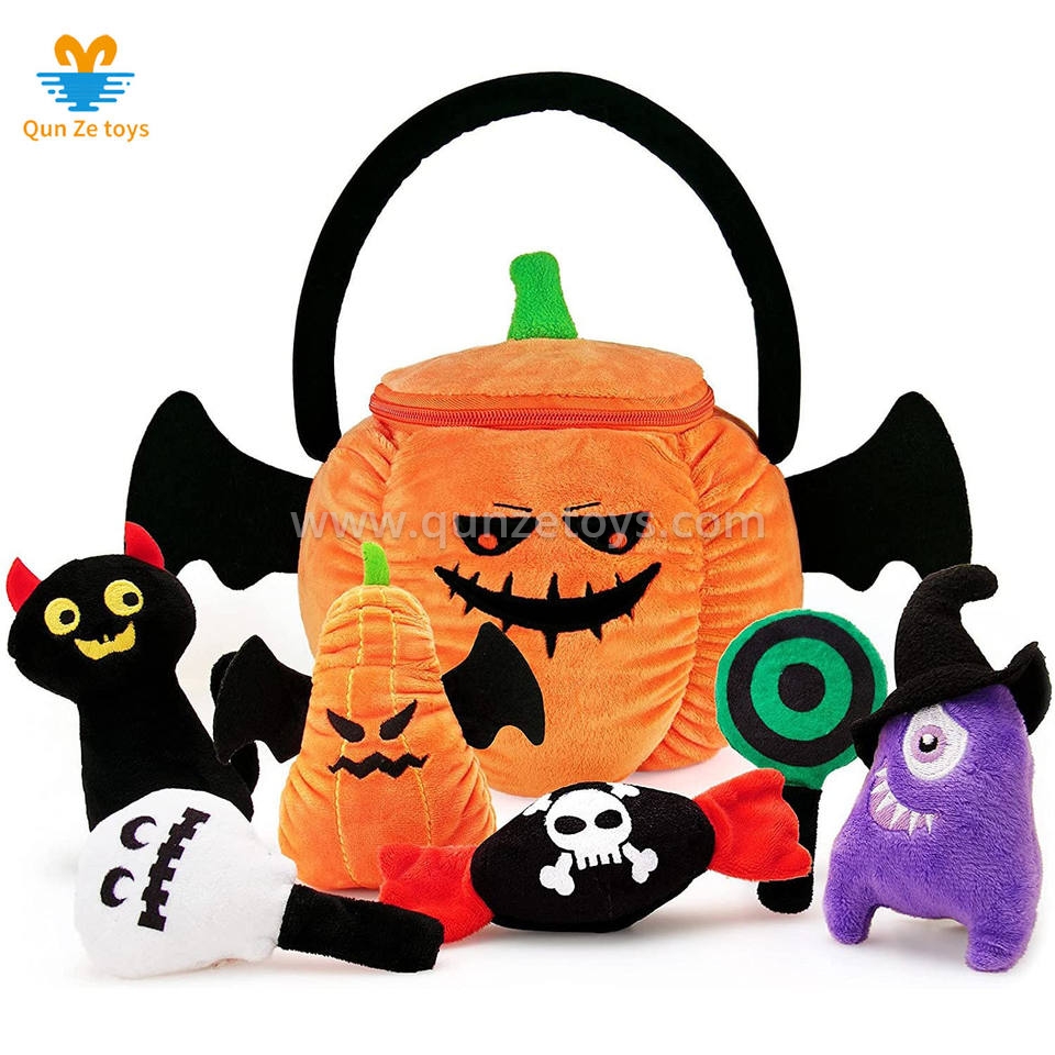 Factory sale OEM ODM Stuffed Black Cat Magician Ghost Candy&Little Pumpkin Hallo