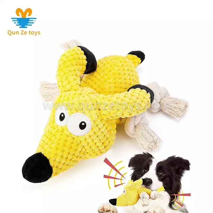 Durable Squeaky Dog Stuffed Animal Toys With Crinkle Paper Yellow Elf Dog Plush 