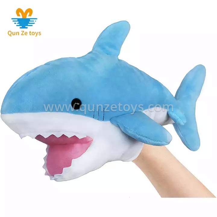 Hot Selling Stuffed Animal Toy Cute Blue Plush Shark Hand Puppet Hand Plush Toys