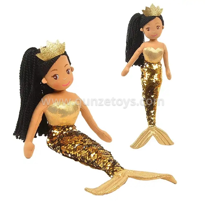 Lovely Stuffed Custom Soft Plush Mermaid Doll With Sequin Tail For Little Girls 