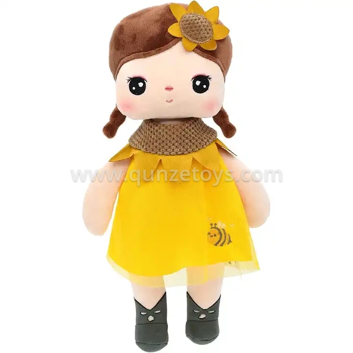 New Lovely Stuffed Soft Doll With Yellow Dress And Sunflower Plush Rag Girl Doll