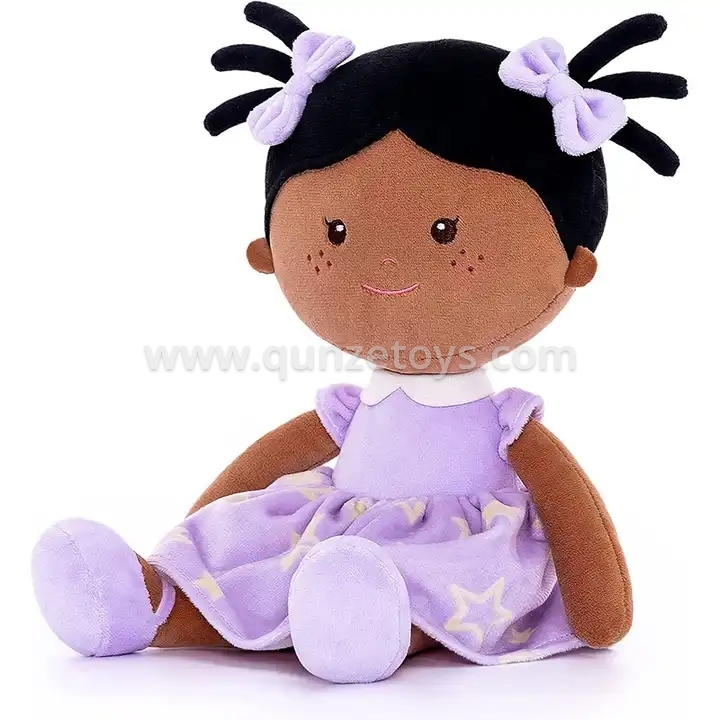Custom Baby Child Sleeping Plush Doll Rag Doll Woollen Hair Stuffed Soft Black S